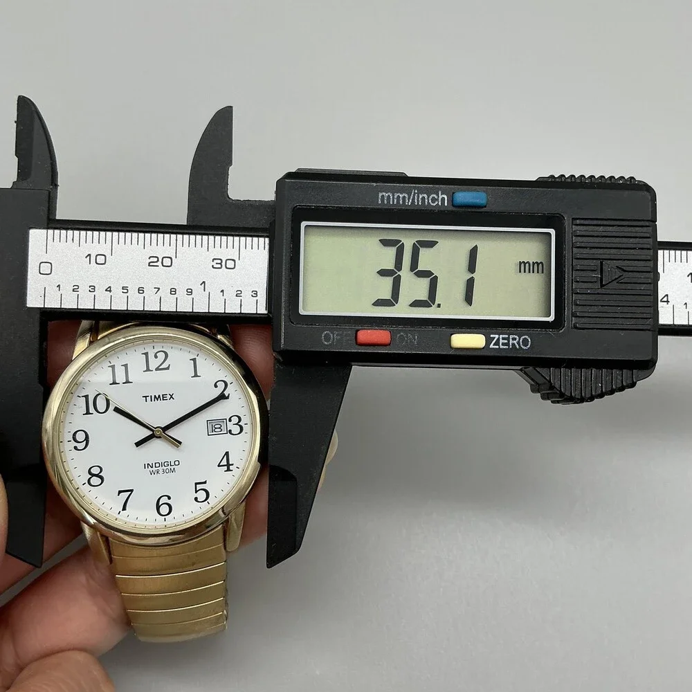 Timex Indiglo WR 30M Mens Watch 35mm Gold Tone Date Stretch New Battery